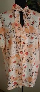 JR Bentley Peach floral Tie Neck Button front Top